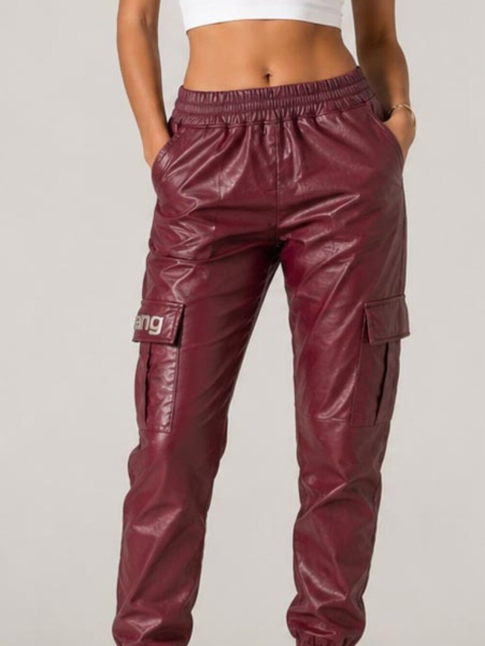 Alexander Wang Burgundy Faux Leather Cargo Jogger Pants